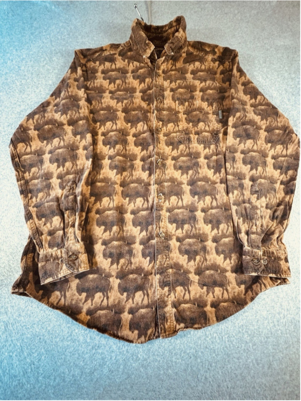 Vintage Woolrich Buffalo Bison Print Flannel Shirt Men’s XL Brown AOP Turkey